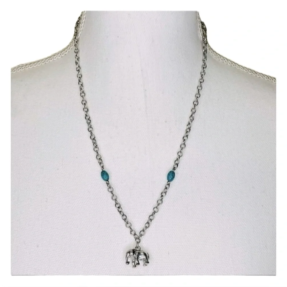 Silver and Turquoise Elephant Pendant Necklace